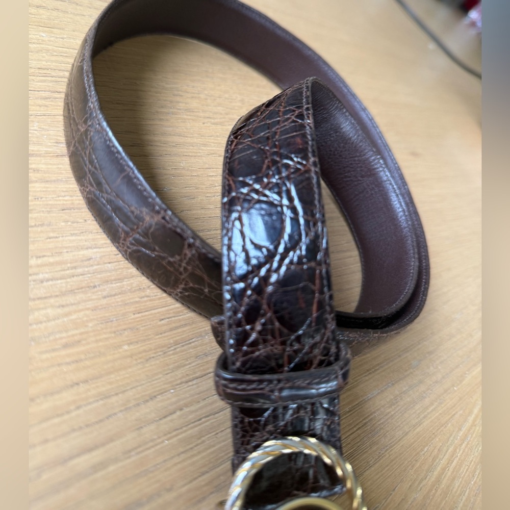 GUCCI VTG Crocodile Embossed Amber Jewel Brown Leather Belt Size Large - Picture 12 of 15